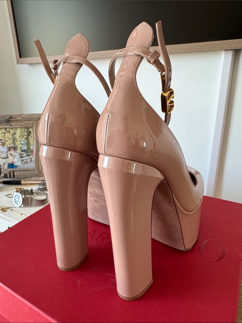 Valentino Garavani Blush Nude Leather Platform Pumps with Ankle Strap - Picture 4 of 10